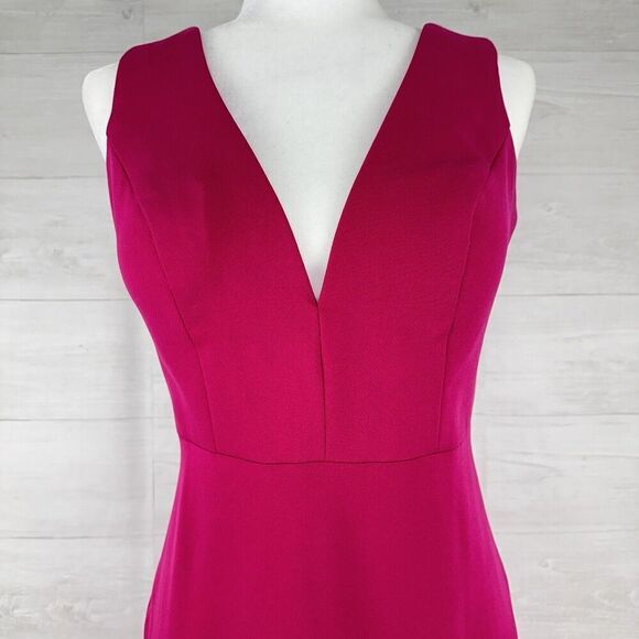 Bariano Sheath Cocktail Party Dress Sz L Magenta Pink V Neck Sleeveless Stretch - Picture 2 of 14